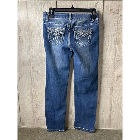 Xhilaration Girls Embellished Denim Blue Jeans Size 12 Blue Cotton Blend - Picture 2 of 7